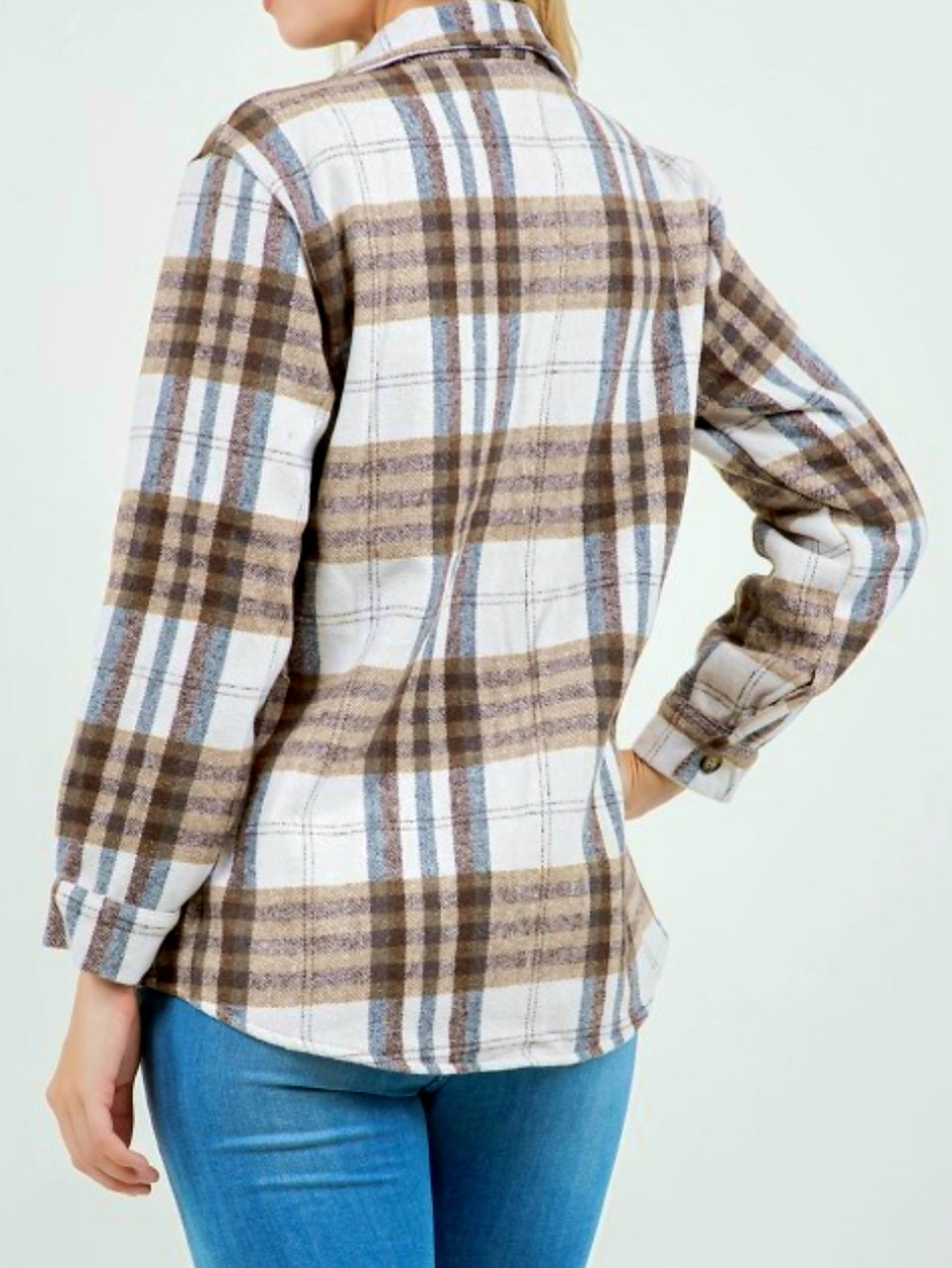 Brown Plaid Fur Lined Shacket with Pockets