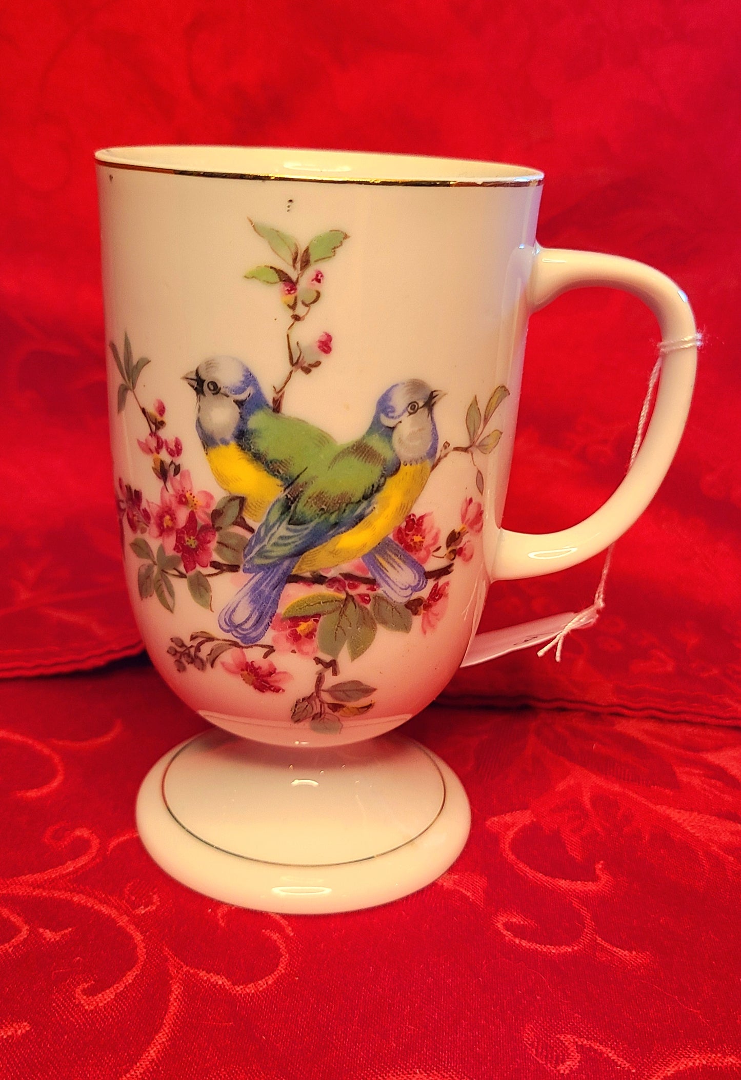 Vintage Royal Crown Porcelain Gold Trimmed Bird Pedestal Mug