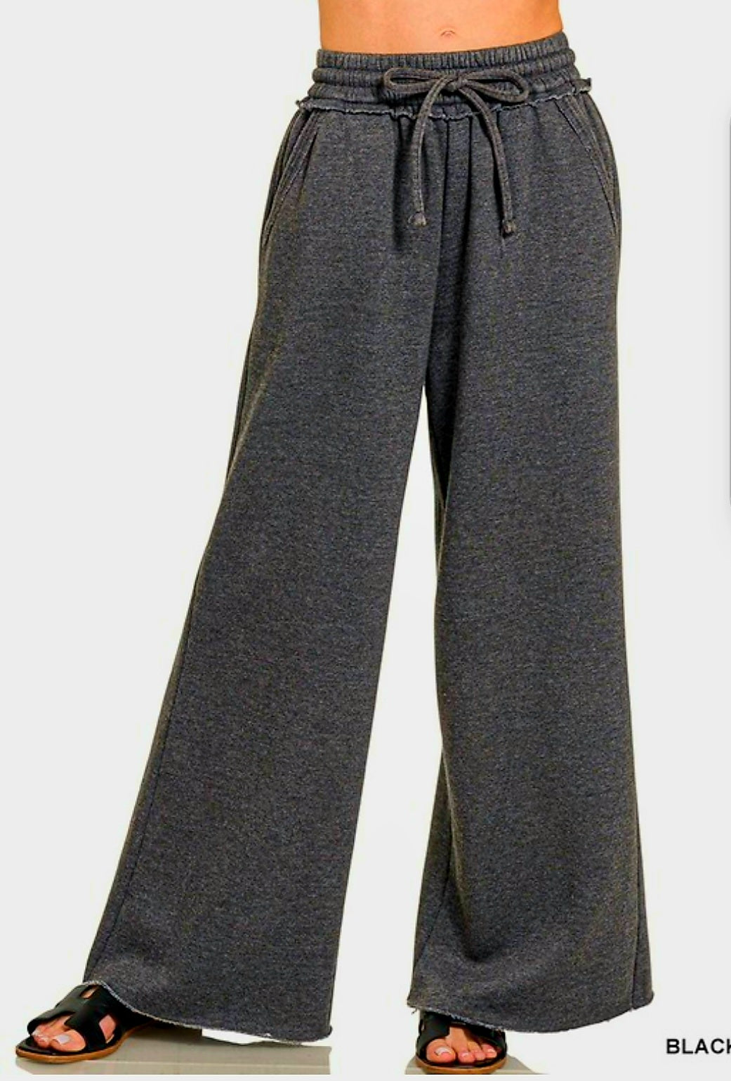 Zenana Black Palazzo Sweatpants with Pockets